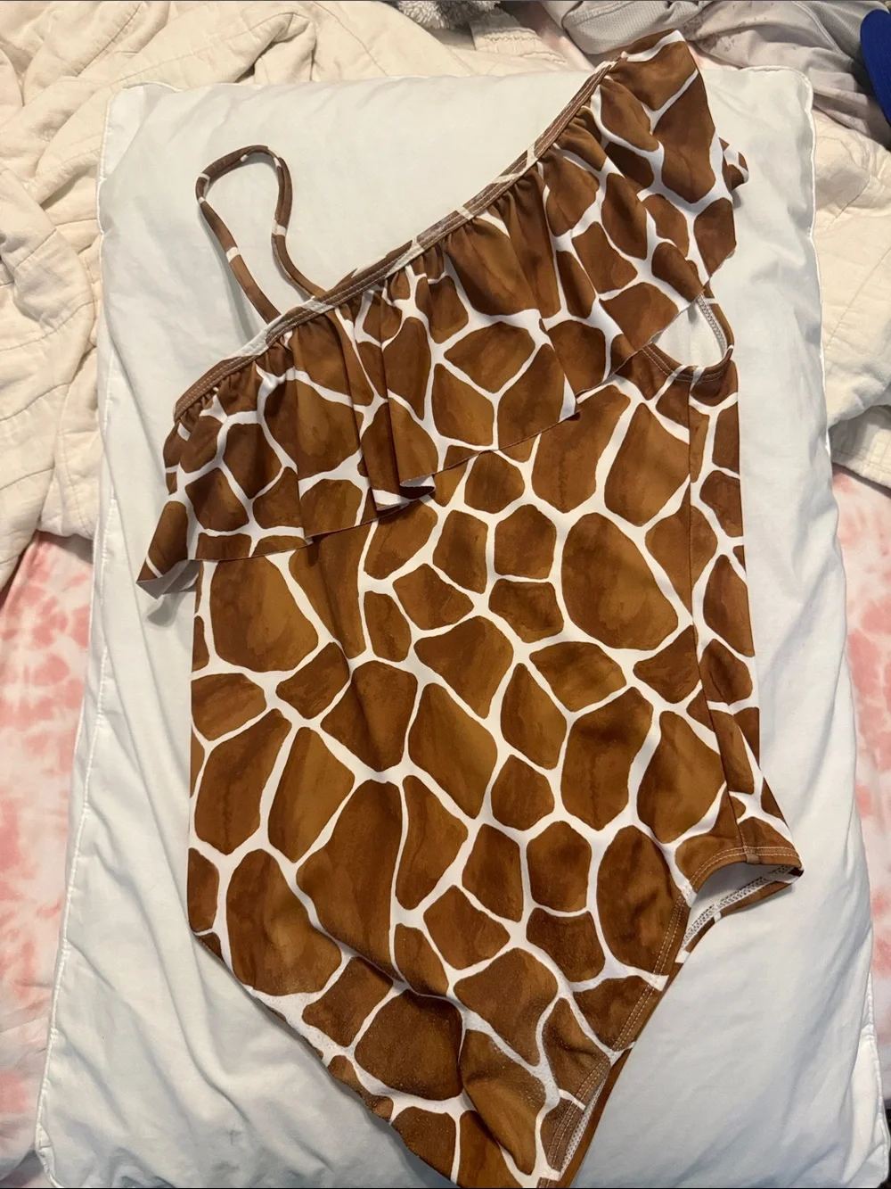 Janie and Jack Brown and White Giraffe Print One-Piece Swimsuit
